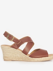 Barbour® Tan Brown Yolanda Leather Espadrille Wedge Sandals - Image 3 of 7