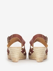 Barbour® Tan Brown Yolanda Leather Espadrille Wedge Sandals - Image 6 of 7