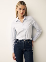 GANT Light Blue Fitted Stretch Oxford Striped Shirt - Image 1 of 6