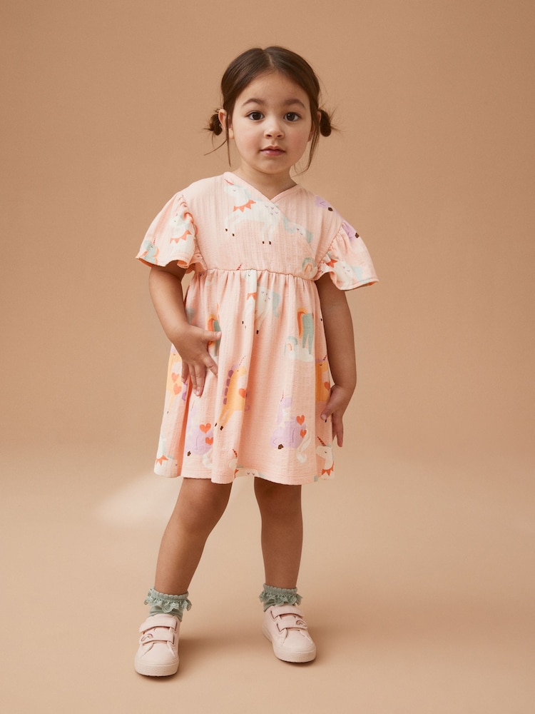 Pink Unicorn Wrap Jersey Dress (3mths-7yrs) - Image 2 of 6