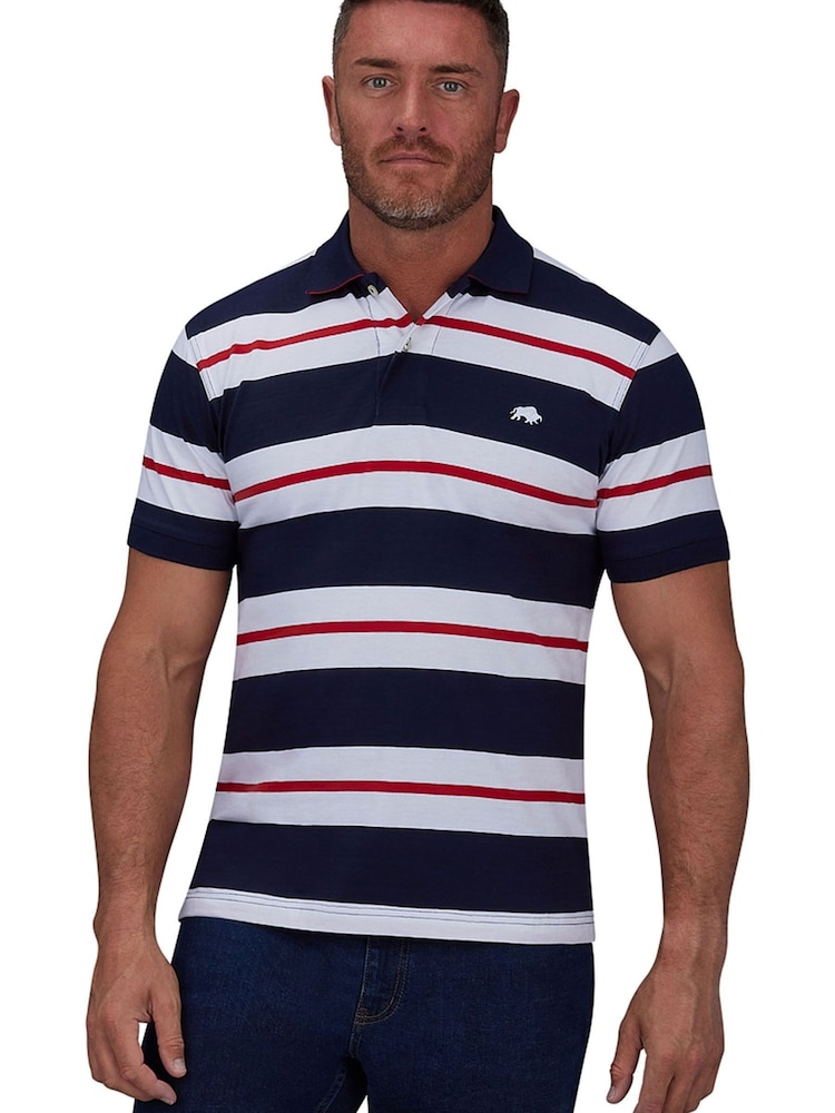 Raging Bull Dark Blue Two Tone Stripe Polo Shirt - Image 1 of 7