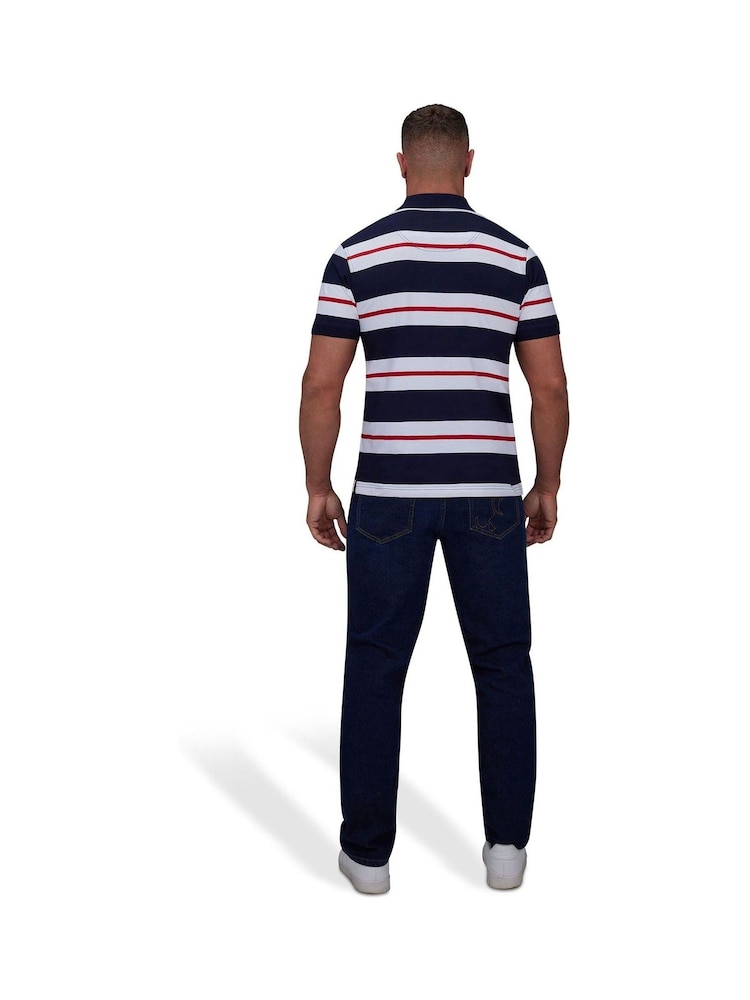 Raging Bull Dark Blue Two Tone Stripe Polo Shirt - Image 2 of 7