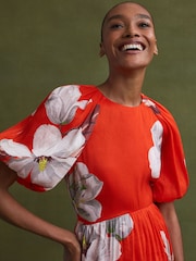 Florere Linen Silk Puff Sleeve Mini Dress - Image 2 of 6