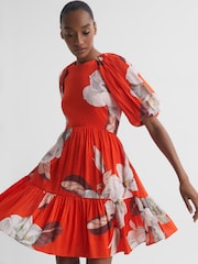 Florere Linen Silk Puff Sleeve Mini Dress - Image 3 of 6