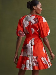 Florere Linen Silk Puff Sleeve Mini Dress - Image 4 of 6