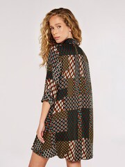 Apricot Orange Green & Teal Patchwork Swing Shirt Dress - Image 2 of 5