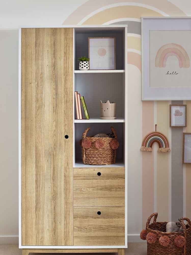 White/Wood Effect Parker Kids Double Wardrobe - Image 1 of 8