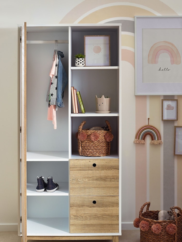 White/Wood Effect Parker Kids Double Wardrobe - Image 2 of 8