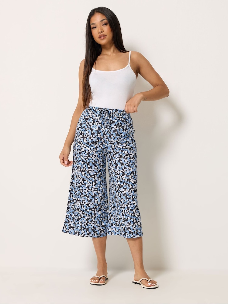 M&Co Blue Floral Petite Wide Leg Culottes - Image 1 of 5 M&Co Blue Floral Petite Wide Leg Culottes - Image 1 of 5