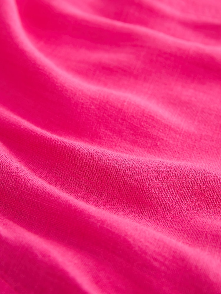 Pink Ruffle Sleeve V-Neck Linen Blend Summer Dress - Image 5 of 5