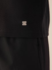 Black Short Sleeve 100% Cotton Textured Quarter Zip Polo Shirts - Image 5 of 5