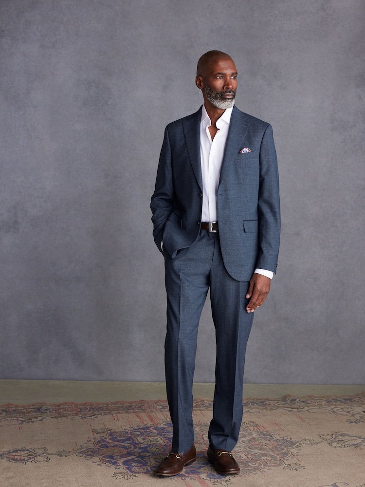 Blue Tailored Fit Signature TG Di Fabio Trim Texture Suit: Trousers - Image 2 of 9