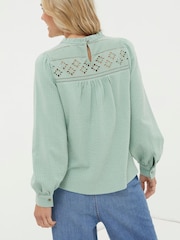 FatFace Green Liza Broderie Top - Image 2 of 5