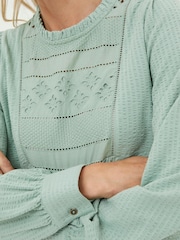 FatFace Green Liza Broderie Top - Image 3 of 5