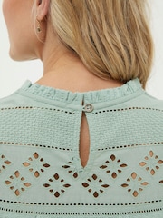 FatFace Green Liza Broderie Top - Image 4 of 5