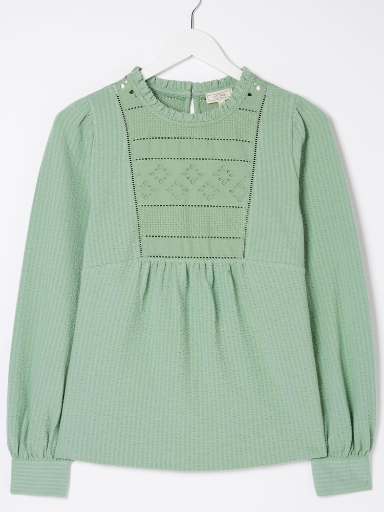 FatFace Green Liza Broderie Top - Image 5 of 5