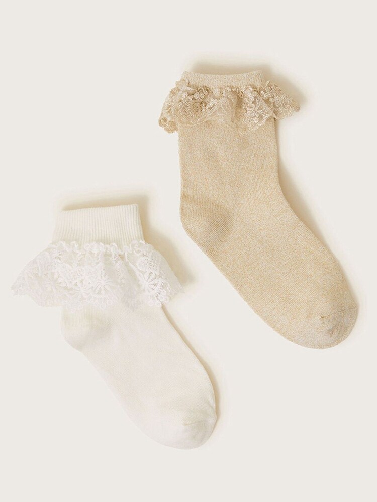 Monsoon Gold Lace Trim Socks 2 Pack - Image 1 of 2