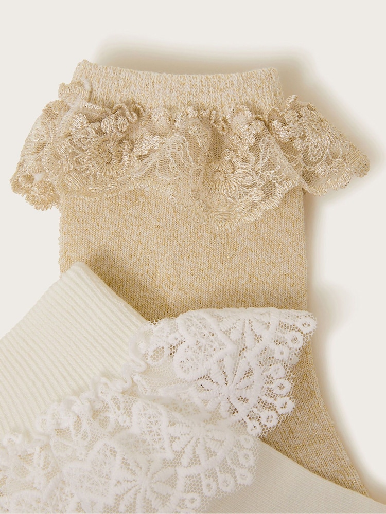 Monsoon Gold Lace Trim Socks 2 Pack - Image 2 of 2