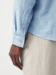 Blue Standard Collar Linen Blend Long Sleeve 100% Cotton Shirt - Image 6 of 9