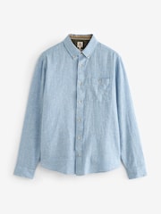 Blue Standard Collar Linen Blend Long Sleeve 100% Cotton Shirt - Image 7 of 9