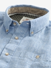 Blue Standard Collar Linen Blend Long Sleeve 100% Cotton Shirt - Image 9 of 9