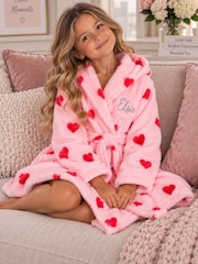 Personalised Plush Heart Print Dressing Gown by Lulabay - Image 1 of 4