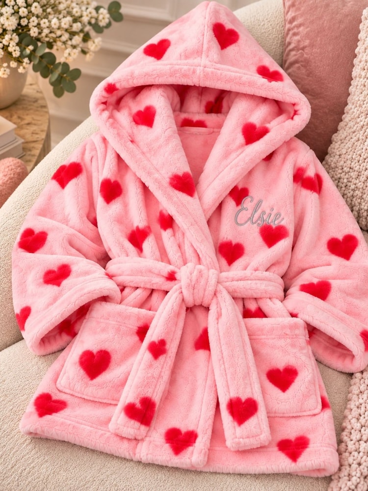 Personalised Plush Heart Print Dressing Gown by Lulabay - Image 4 of 4 Personalised Plush Heart Print Dressing Gown by Lulabay - Image 4 of 4