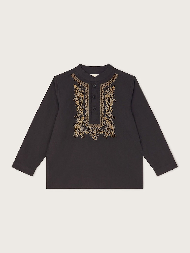 Monsoon Black Embroidered 100% Cotton Kurta - Image 1 of 3