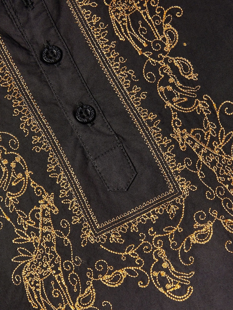 Monsoon Black Embroidered 100% Cotton Kurta - Image 3 of 3