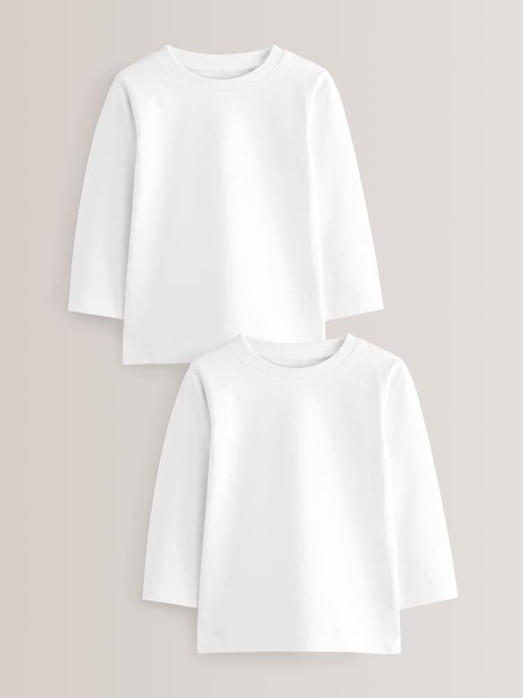 White 2 Pack Long Sleeve T-Shirts 2 Pack (3mths-7yrs) - Image 1 of 3 White 2 Pack Long Sleeve T-Shirts 2 Pack (3mths-7yrs) - Image 1 of 3
