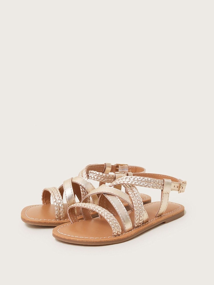 Monsoon Gold Leather Plaited Sandals - Image 1 of 3