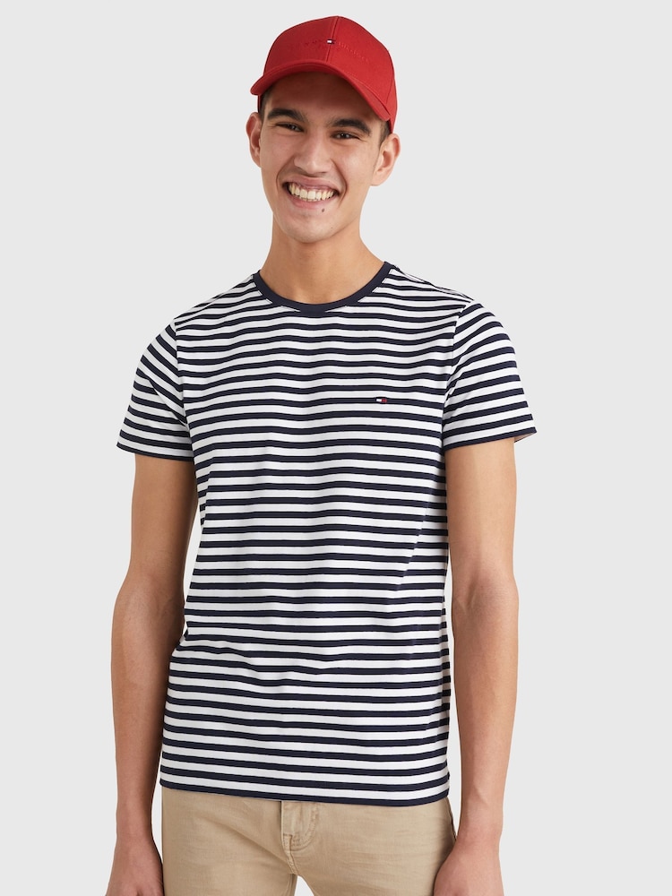 Tommy Hilfiger Blue Core Slim Fit Stretch Crew Neck T-Shirt - Image 1 of 4 Tommy Hilfiger Blue Core Slim Fit Stretch Crew Neck T-Shirt - Image 1 of 4