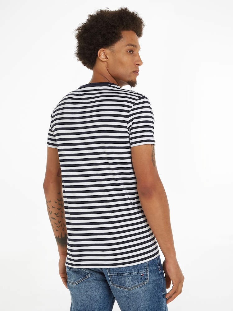 Tommy Hilfiger Blue Core Slim Fit Stretch Crew Neck T-Shirt - Image 2 of 4 Tommy Hilfiger Blue Core Slim Fit Stretch Crew Neck T-Shirt - Image 2 of 4