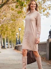 Sosandar Natural Roll Neck Button Cuff Knitted Jumper Dress - Image 4 of 4