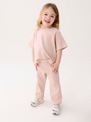 rožnata - kratek rokav; s kratkimi rokavi majica and v širokem kroju; s širokimi hlačnicami hlače Set (3mesecev-7yrs) - Slika 1 iz 8