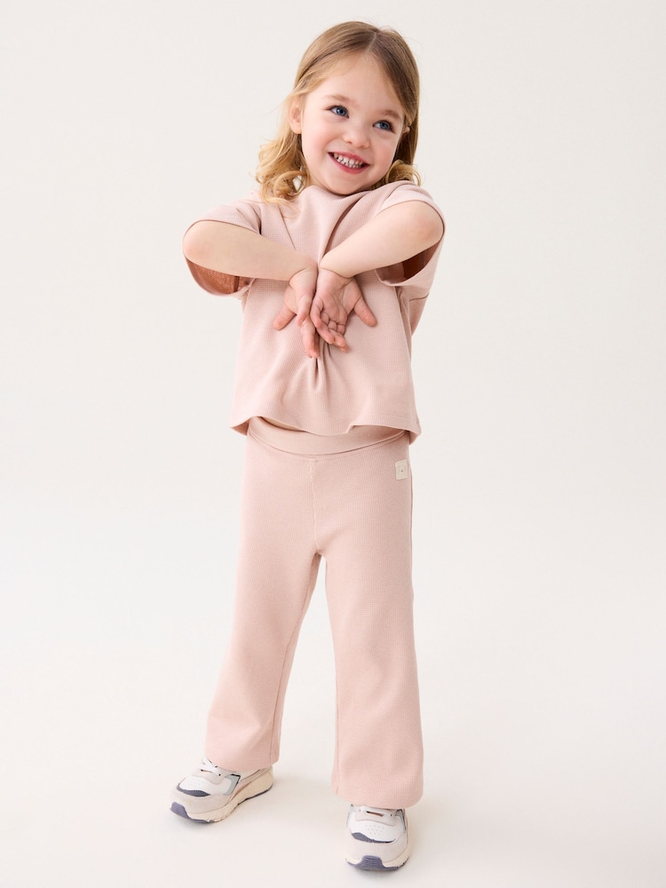 rožnata - kratek rokav; s kratkimi rokavi majica and v širokem kroju; s širokimi hlačnicami hlače Set (3mesecev-7yrs) - Slika 2 iz 8