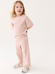 rožnata - kratek rokav; s kratkimi rokavi majica and v širokem kroju; s širokimi hlačnicami hlače Set (3mesecev-7yrs) - Slika 3 iz 8