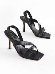 Black Signature Leather Asymmetric Sandals - Image 1 of 2
