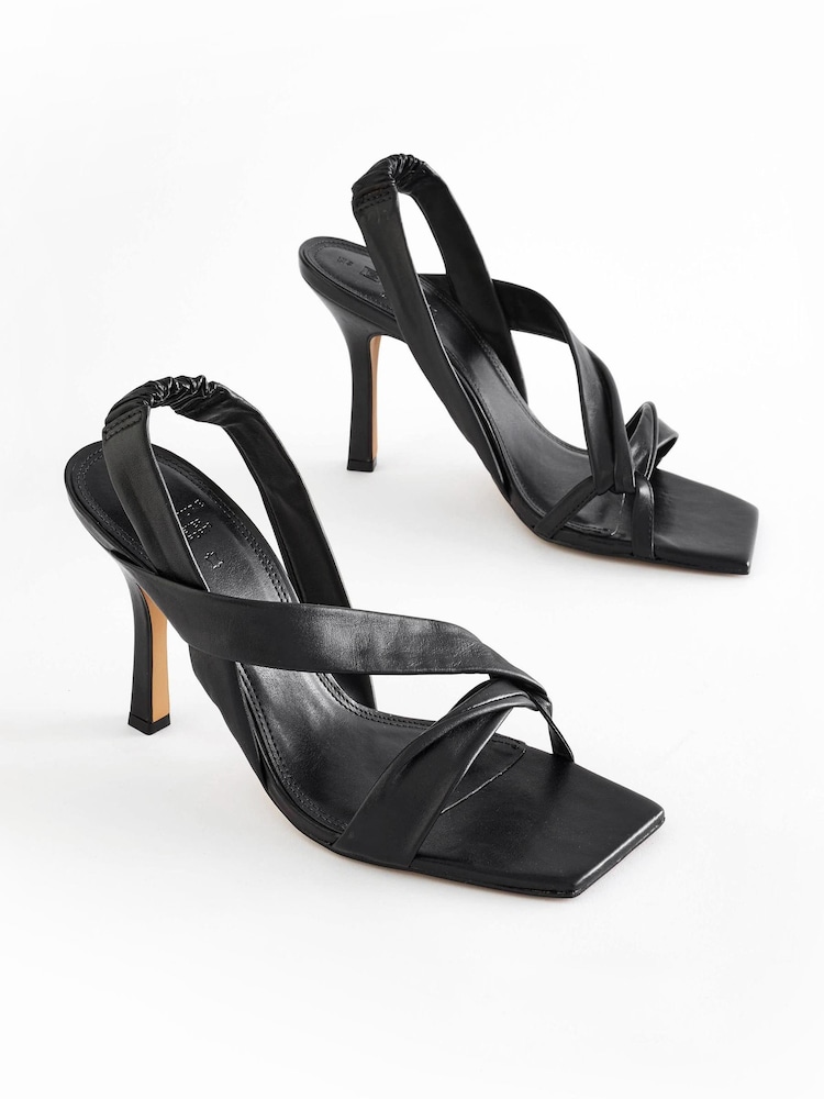 Black Signature Leather Asymmetric Sandals - Image 1 of 2