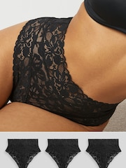 Schwarz - Slip mit floraler Spitze, 3er Pack - Image 1 of 5