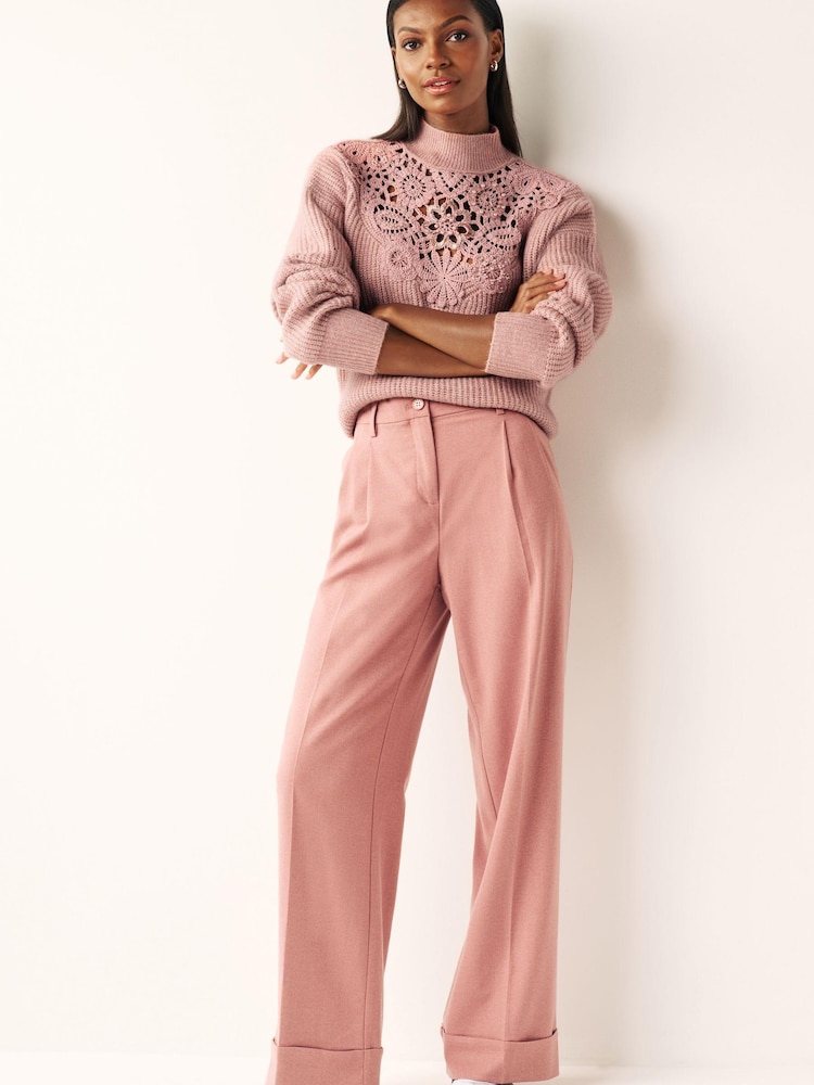 Blush Pink Embellished Crochet High Neck Jumper - Image 2 of 7