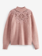 Blush Pink Embellished Crochet High Neck Jumper - Image 6 of 7