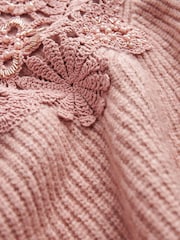 Blush Pink Embellished Crochet High Neck Jumper - Image 7 of 7