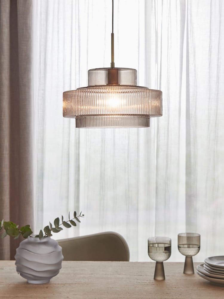 Lipsy Gold Pendant Ribbed Glass Ceiling Light - Image 1 of 5