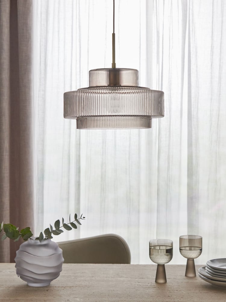 Lipsy Gold Pendant Ribbed Glass Ceiling Light - Image 2 of 5