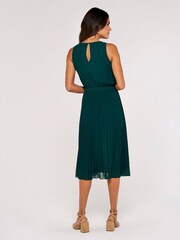 Apricot Forest Green Midi Pleated Skirt Tie Dress - Image 2 of 5