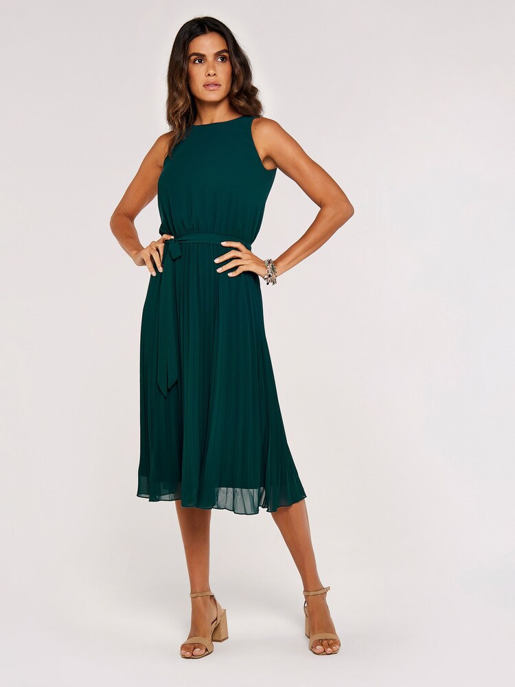 Buy Apricot Forest Green Midi Pleated Skirt Tie Dress from Next