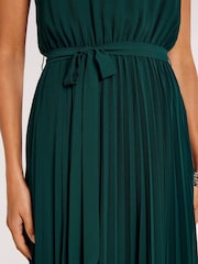 Apricot Forest Green Midi Pleated Skirt Tie Dress - Image 4 of 5