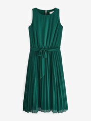 Apricot Forest Green Midi Pleated Skirt Tie Dress - Image 5 of 5