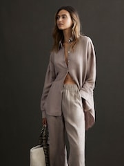 Reiss Taupe Ellis Oversized Long Sleeve Shirt - Image 1 of 6